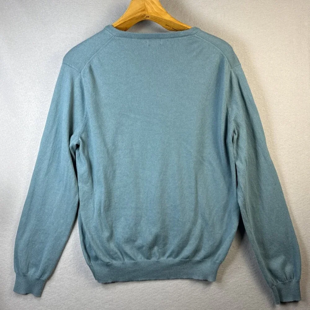 J. Crew Sweater Mens Size M Blue V-Neck Knit Cotton‎ Cashmere Pullover Upscale